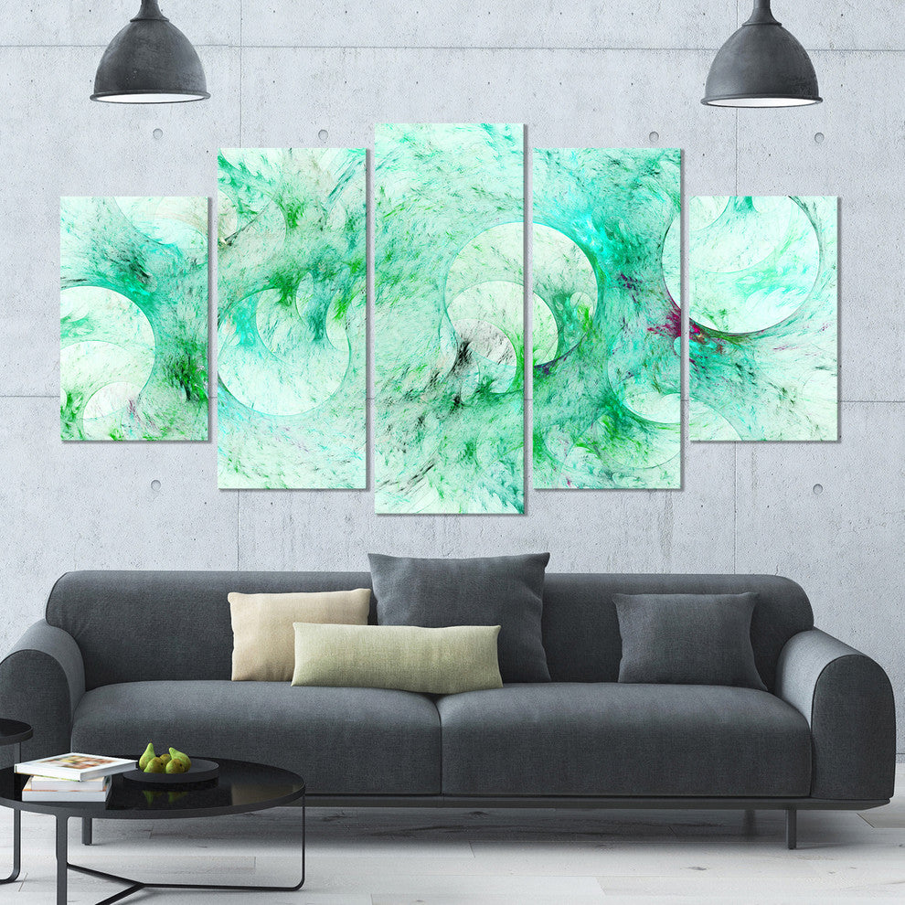 Green Circles Fractal Texture, Contemporary Canvas Art Print, 60"x32", 5 Panels