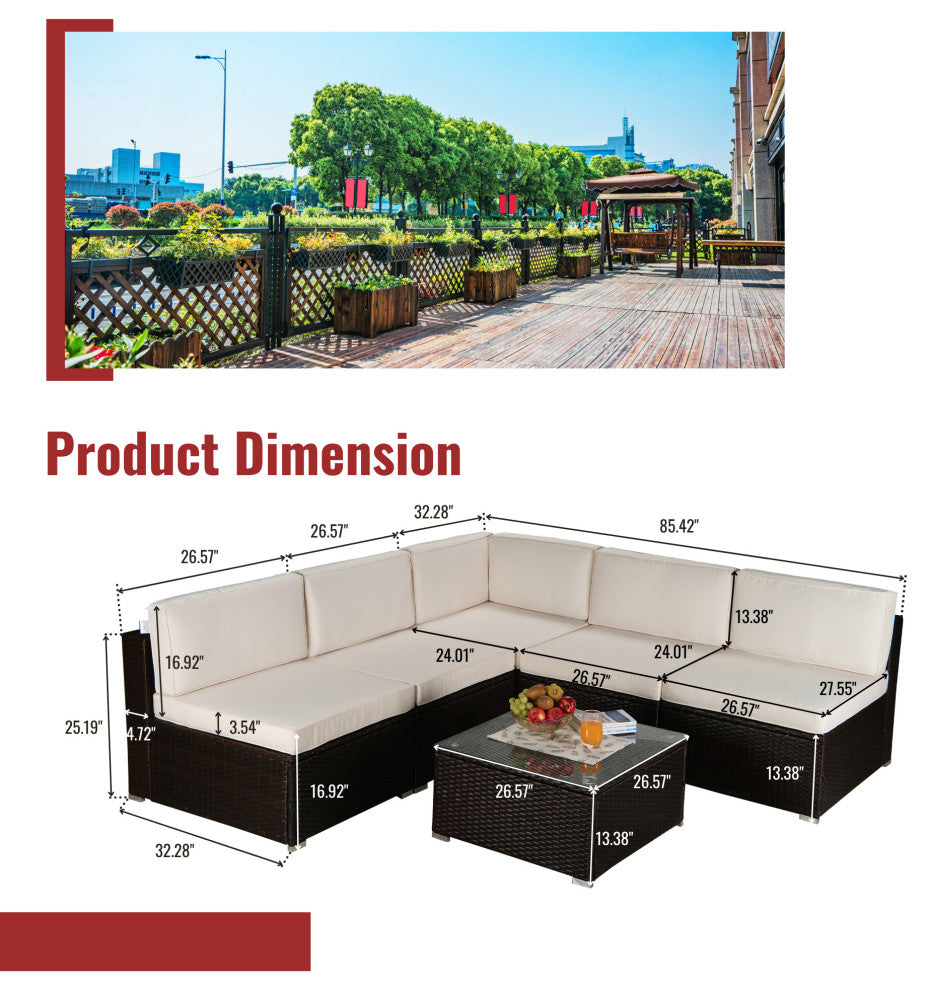 85" Wide Outdoor Wicker Reversible Patio Sectional With Cushions, Beige