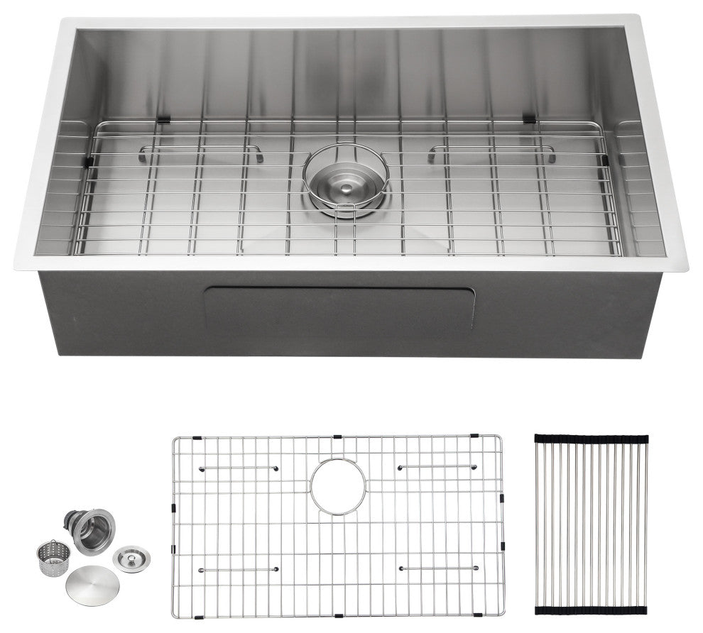 32" Undermount T-304 Single Bowl Handmade Stainless Steel Kitchen Sink