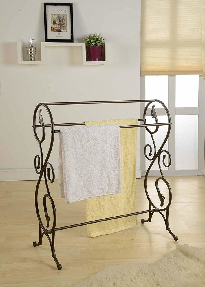 Benzara Antique Style Metal Towel Rack Stand, Black
