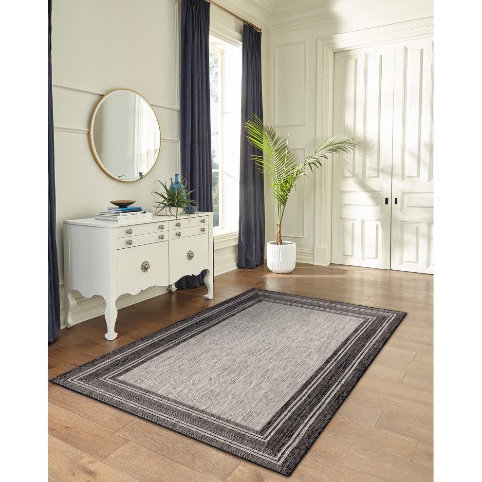 Carmel Multi Border Indoor/Outdoor Rug, Black, 3'3"x4'11"