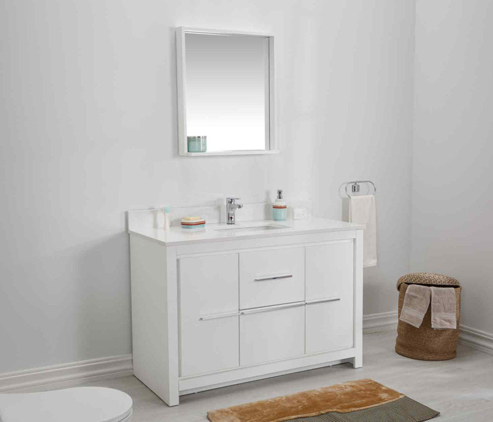 Mila Collection 48" Bathroom Vanity With Sink, Mirror, Countertop, Snow White