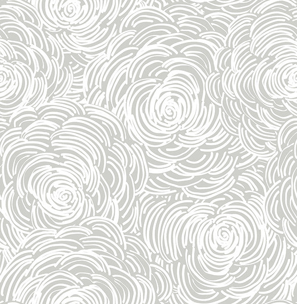 Abstract Artistic Floral Monochromatic Wallpaper, White on Gray, Sample