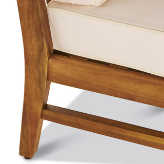 Outdoor 5-Seat V Shaped Acacia Sectional With Table, Cream