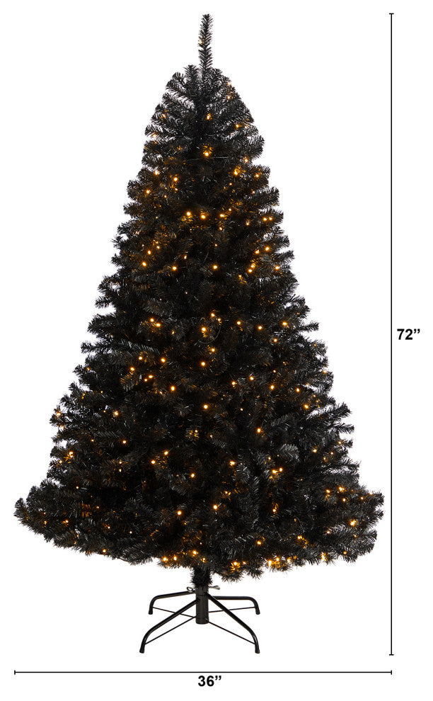 6' Black Artificial Christmas Tree With 400 Clear LED Lights and 1036 Tips