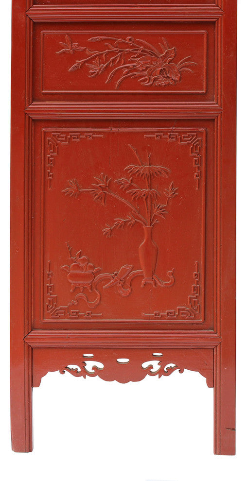 Red Paint Geometric Flower Bird Accent Narrow Floor Panel Headboard