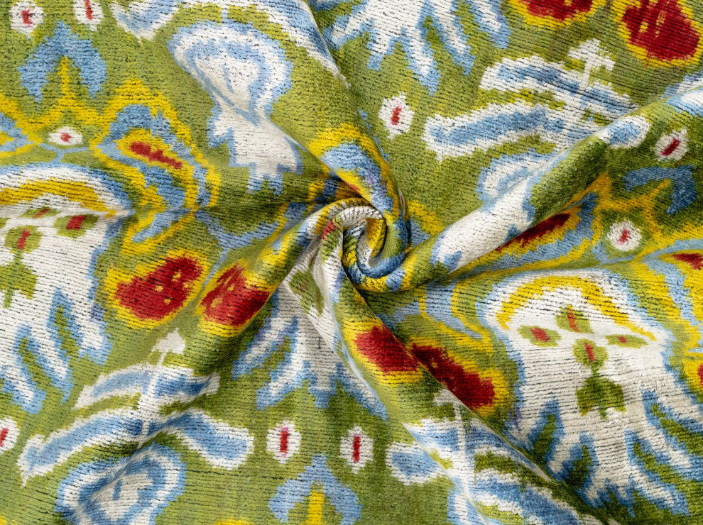 Handmade Velvet Throw Pillow With Multicolor Ikat Design 20x20"