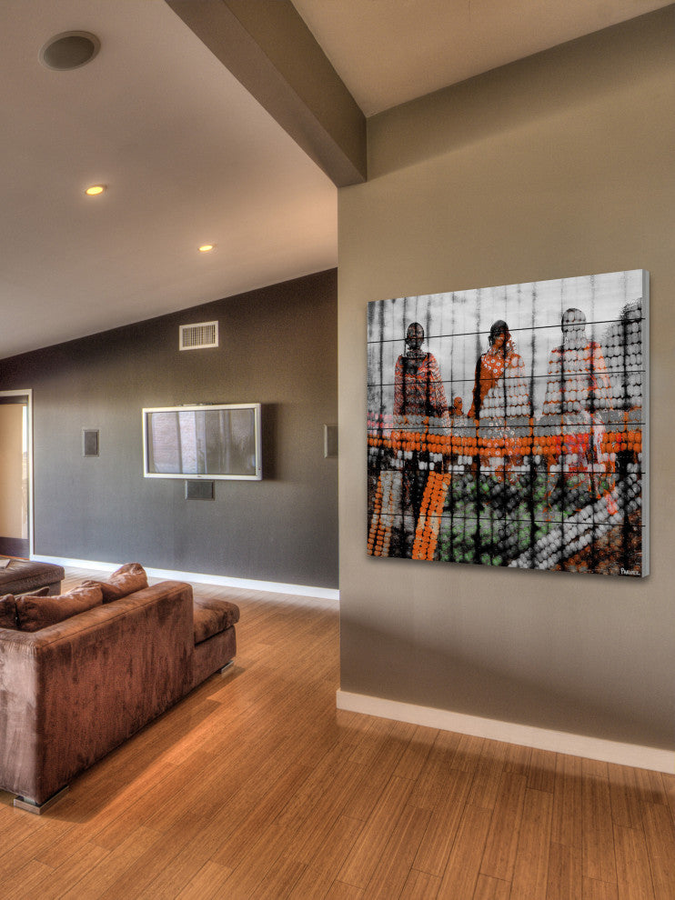 "Tribal Colors" Print on White Wood, 40"x40"