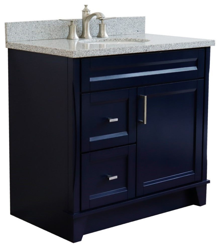 37" Single Sink Vanity, Blue Finish With Gray Granite