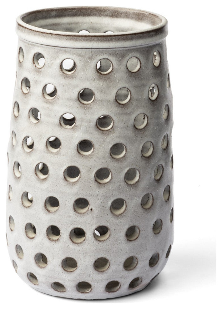 12" Organic White Glaze Pierced Dot Ceramic Vase