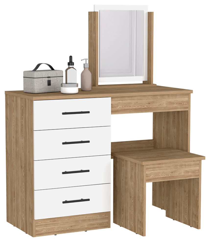 DEPOT E-SHOP Rose Makeup Dressing Table, White/Pine