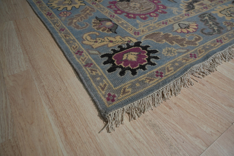 Hand-Knotted Wool Blue Traditional Modern Knot Rug, 8'x10