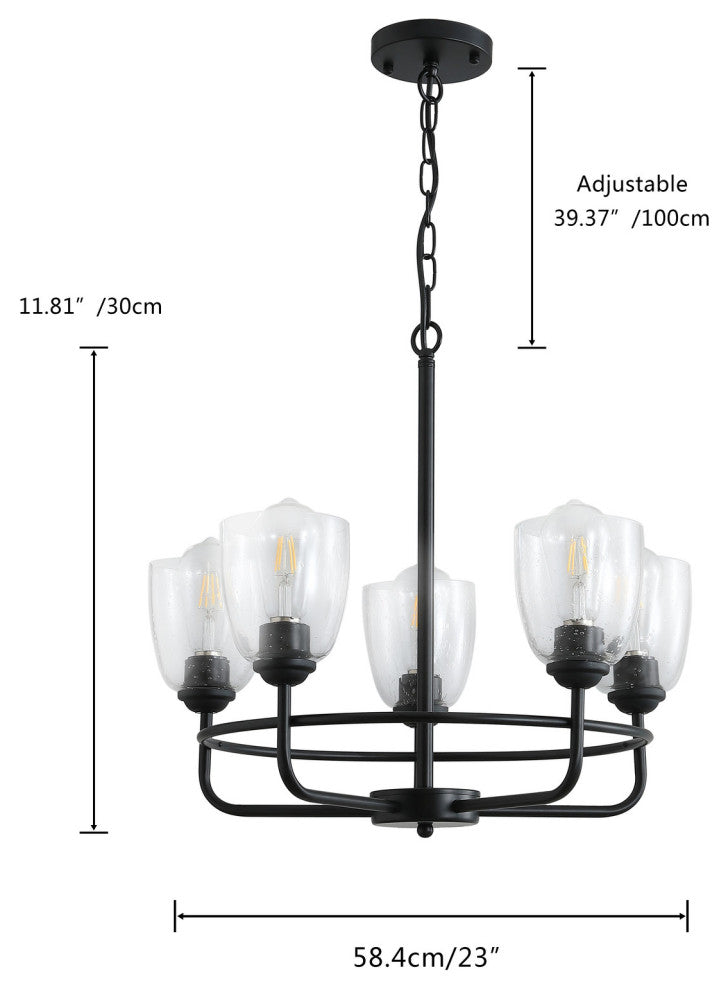 5-Light Chandelier Candle Style Island Pendant Lights with Glass Shades, Black