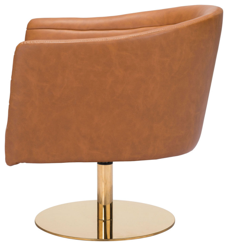 Accent Chair, Faux Vinyl Leather, Steel, Brown, Gold, Lounge Lobby Hospitality