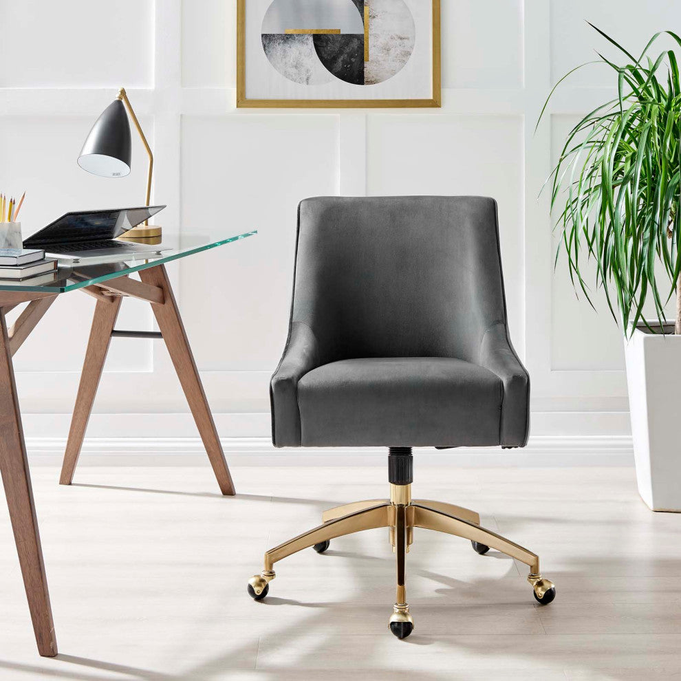 Computer Work Desk Chair, Gray, Velvet, Modern, Home Business Office