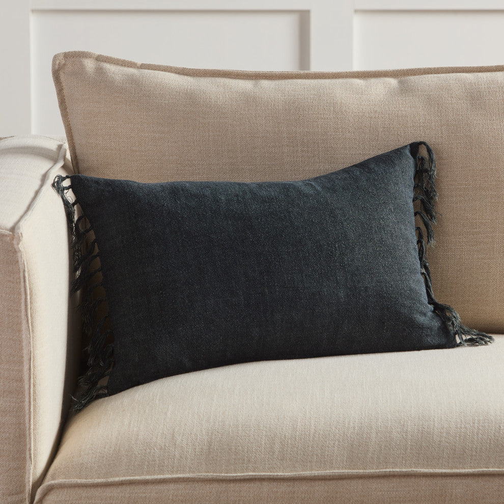 Jaipur Living Majere Solid Navy Poly Fill Pillow 13"X21" Lumbar