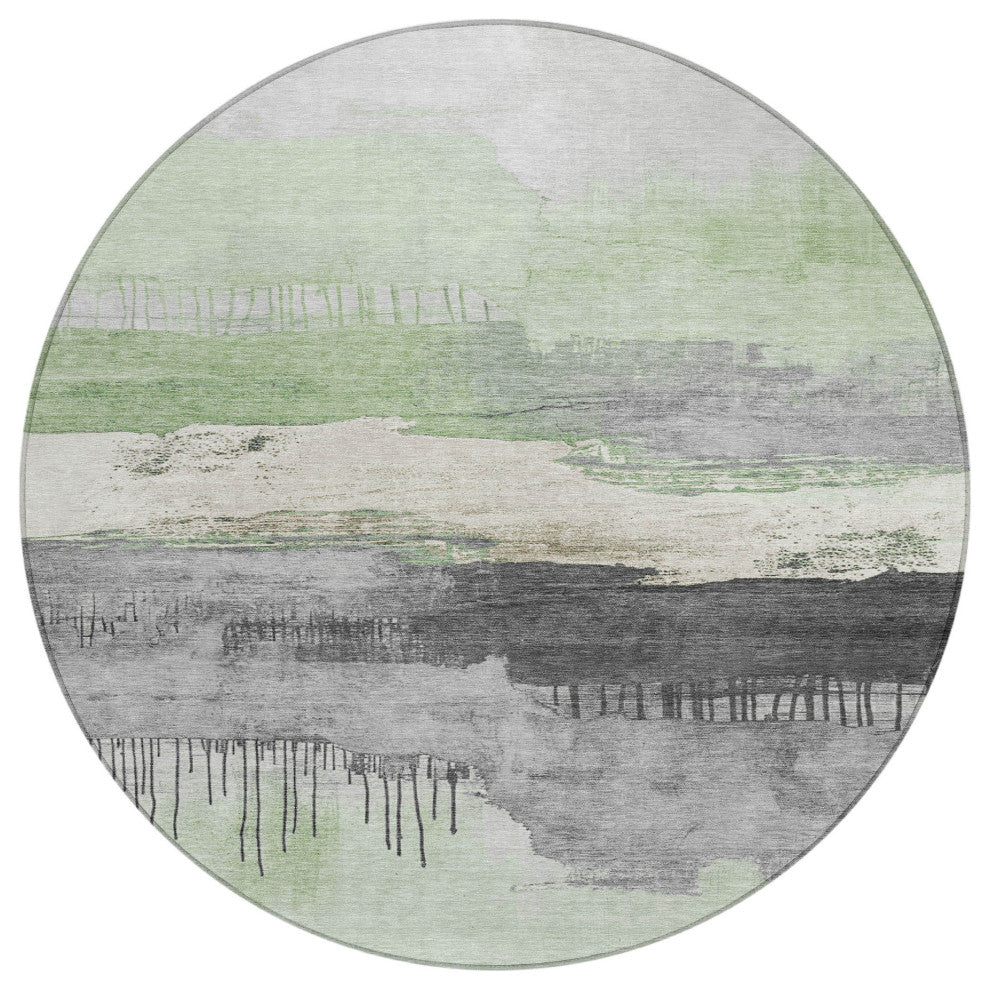 Machine Washable Indoor/Outdoor Chantille ACN1880 Mint 8' x 8' Round Rug