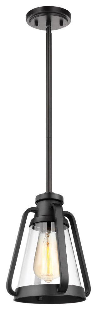 Everett 1-Light 7-Inch Mini Pendant, Matte Black With Clear Glass