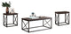 Elantra 3 Piece Coffee Table Set, Brown Wood Top and Pewter Metal Frame