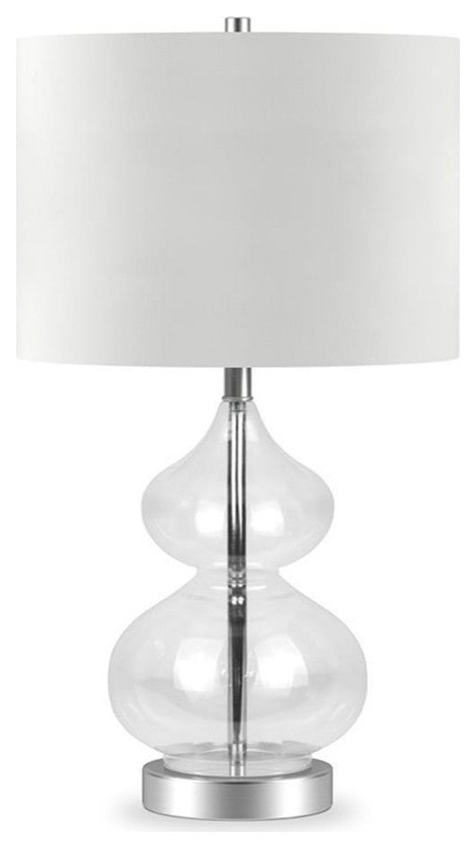 Maklaine Contemporary Clear Glass Table Lamp with Linen Fabric Shade