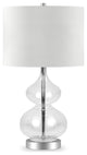 Maklaine Contemporary Clear Glass Table Lamp with Linen Fabric Shade