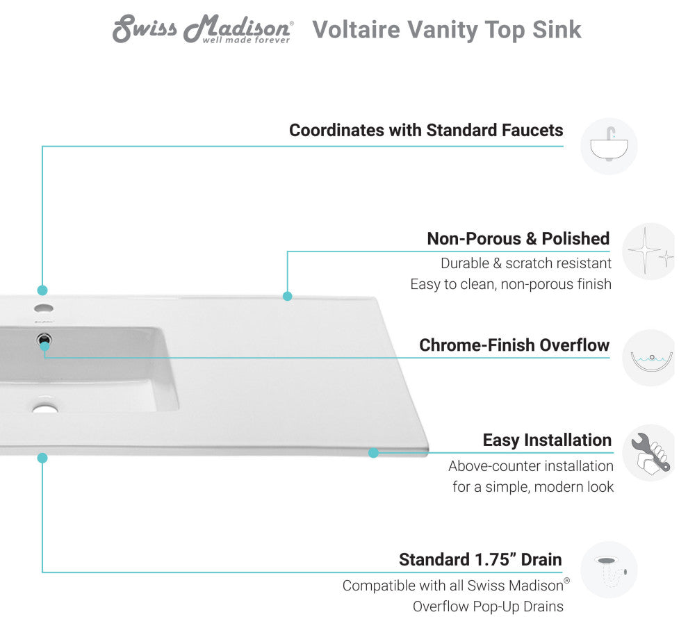 Voltaire 49" Vanity Top Sink with Single Faucet Hole