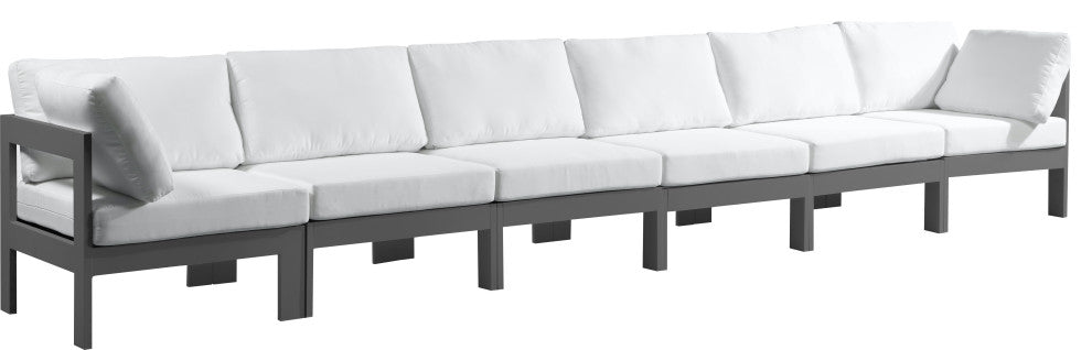 Nizuc Water Resistant Patio Modular Straight Sofa, White, 6-Piece: 4 Armless Chair, 2 Corner Chair, Dark Gray Aluminum Frame