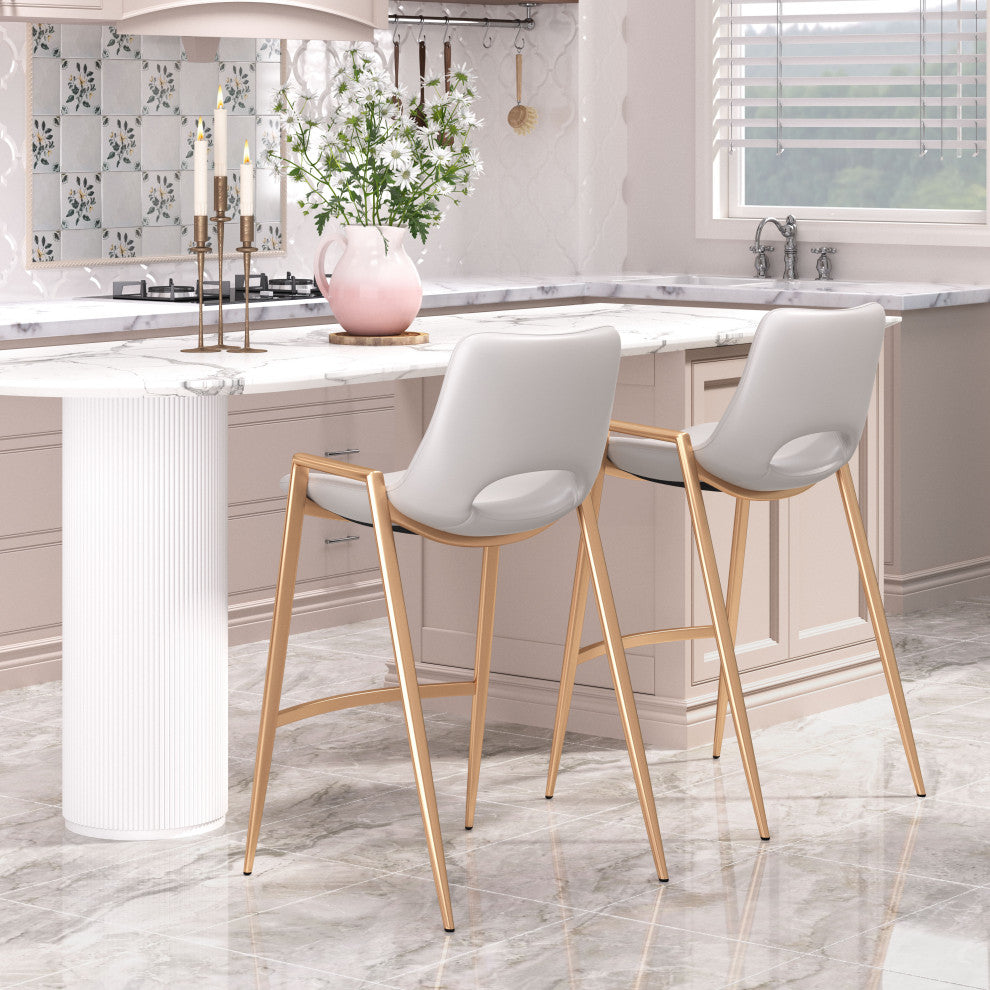 Desi Counter Stool, Set of 2 White/Gold