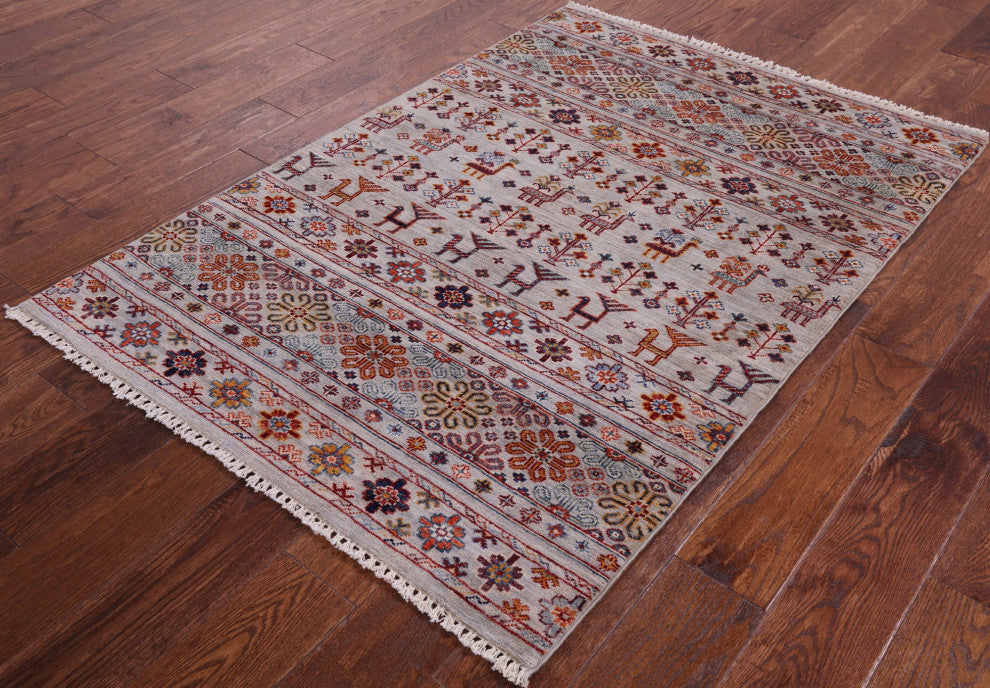 3' 4" X 4' 10" Persian Gabbeh Tribal Hand Knotted Rug Q5409