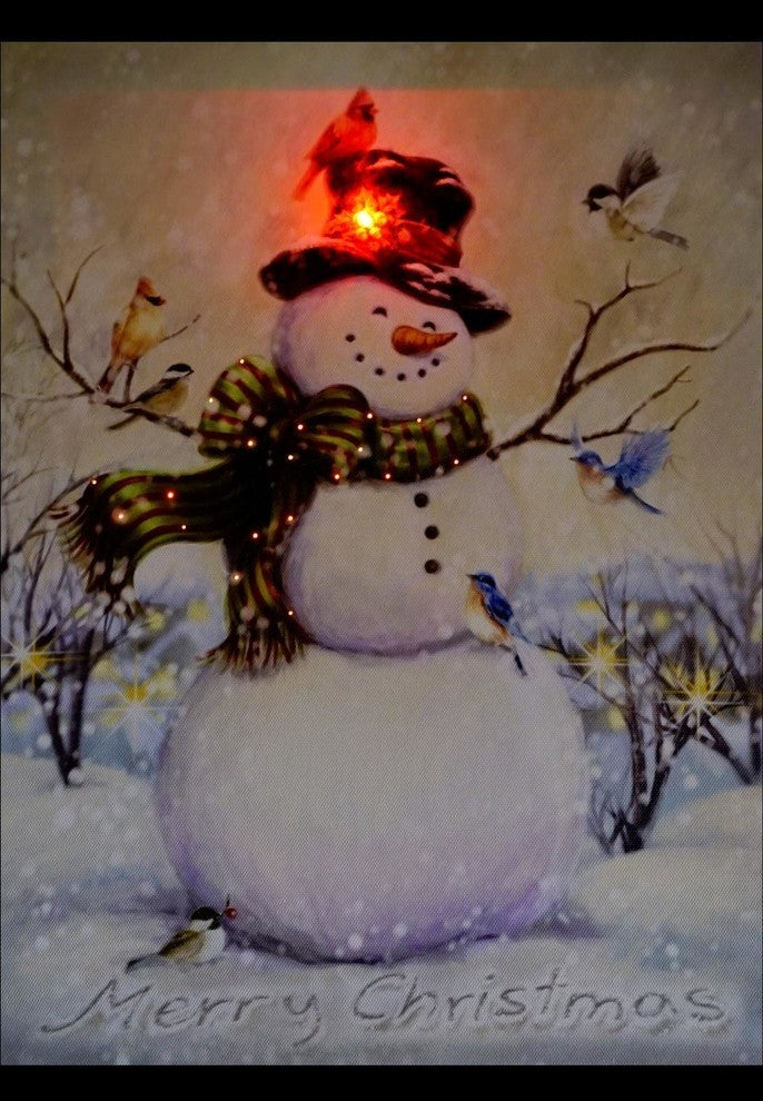 "LED Vintage Inspired Snowman and Bird Christmas" Wall Art