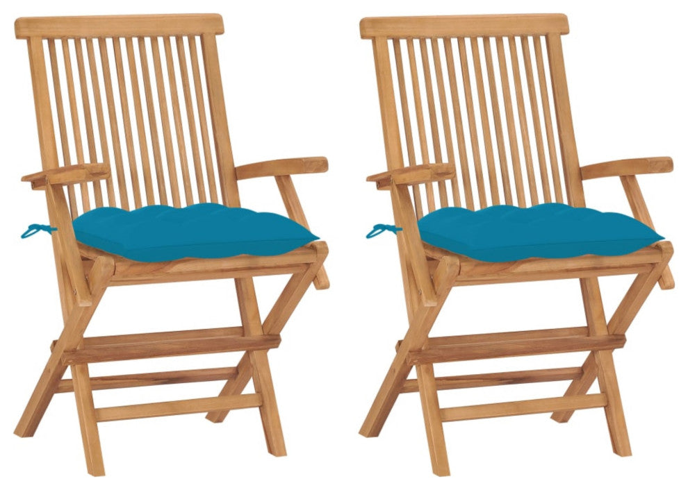Vidaxl Garden Chairs With Light Blue Cushions, Set of 2, Solid Teak Wood