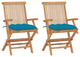 Vidaxl Garden Chairs With Light Blue Cushions, Set of 2, Solid Teak Wood