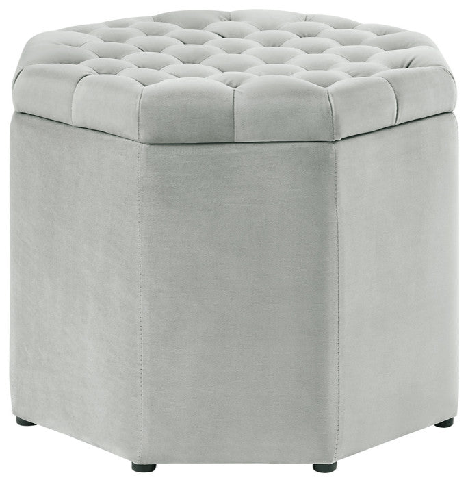 25" Light Gray Velvet And Black Tufted Specialty Storage