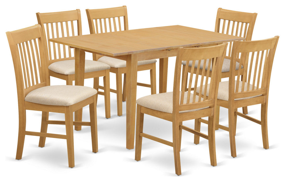 Nofk7-Oak-C 7-Piece Dinette Set - Kitchen Dinette Table And 6 Kitchen Chairs