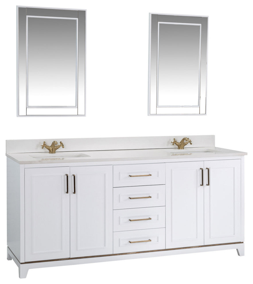 Albia Collection 72" Bathroom Vanity With Sink, Mirror, Countertop, White