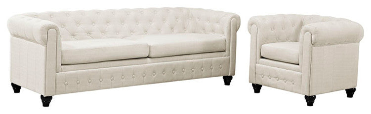 Modern Contemporary 2-Piece Set, Fabric Living Room Set, Beige, Fabric
