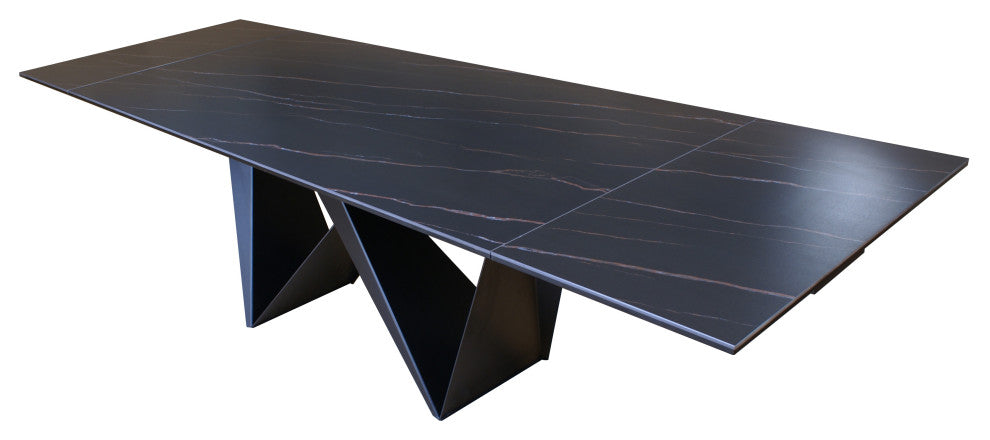 DAVEE Furniture Extendable Dining Table, Slate Black Ceramic Table Top