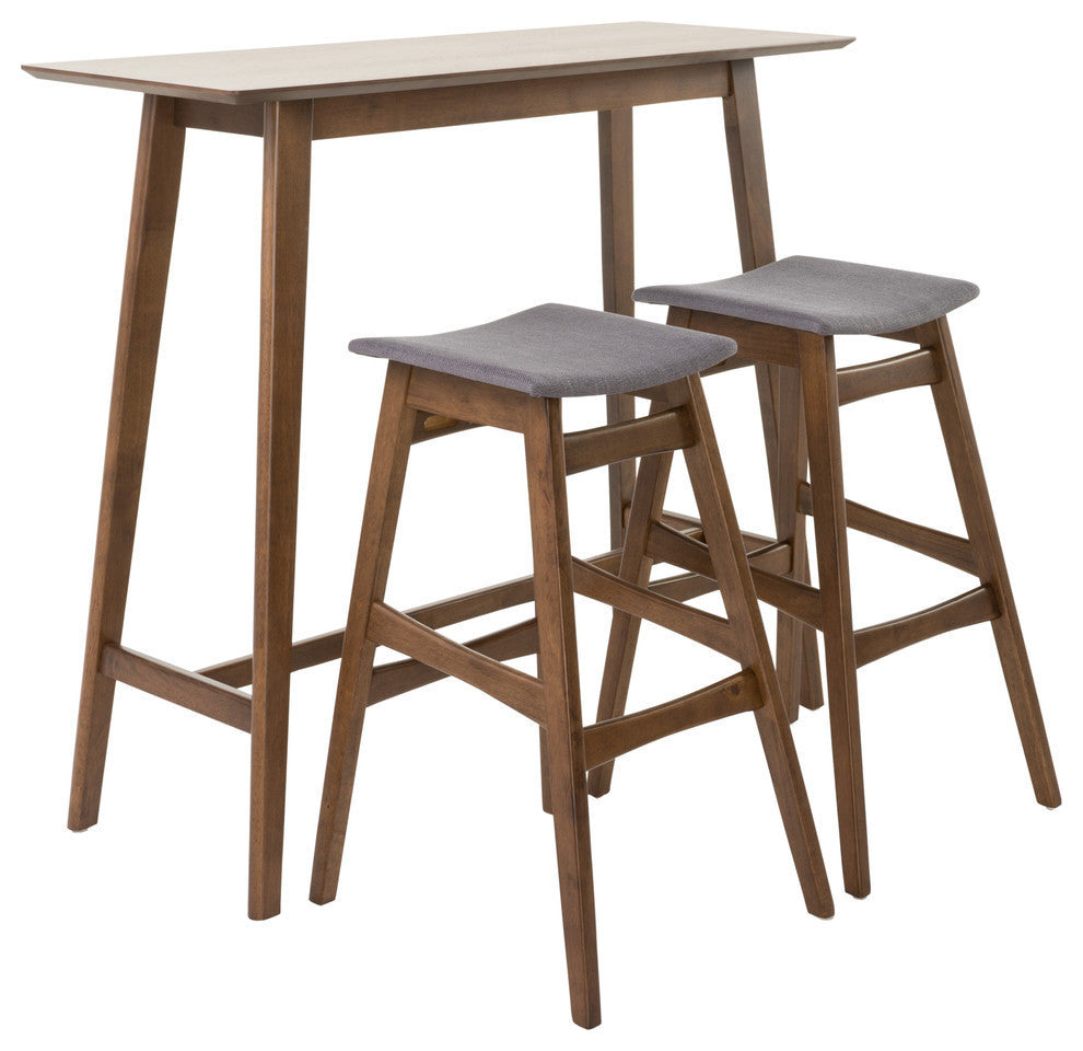 GDF Studio 3-Piece Ethel Natural Walnut Finish Rectangular Bar Set, Dark Gray