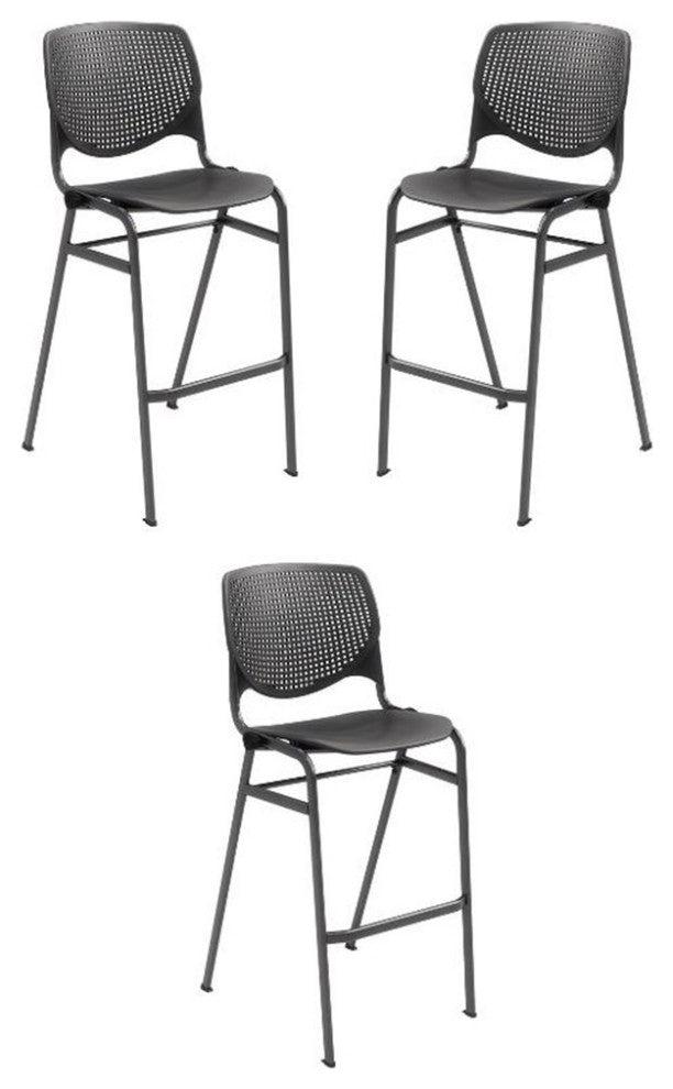 Home Square Stack Steel Frame Barstool in Black - Set of 3