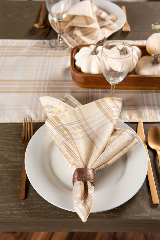 Cream Metallic Plaid Tablecloth 70 Round