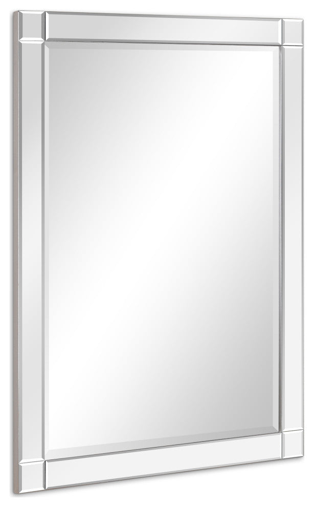 Squared Corner Beveled Rectangle Wall Mirror, Solid Wood Frame Mirror, 30" X 40"