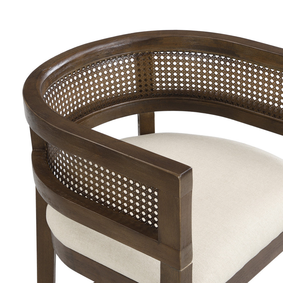 GDF Studio Agnes Wood And Rattan Upholstered Arm Counter Stools, Set o