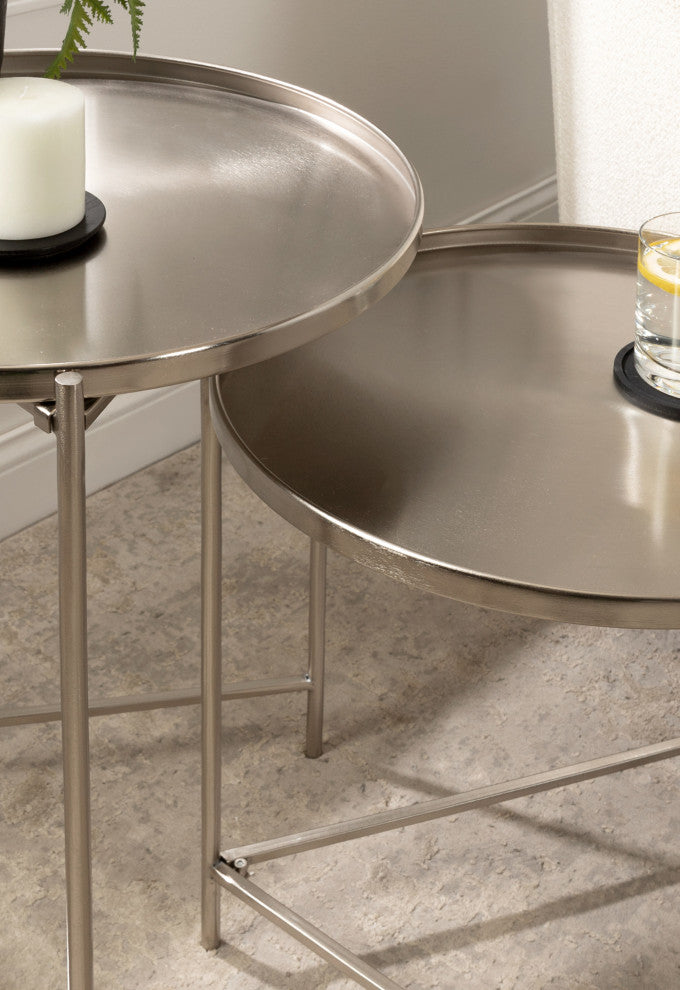 Ulani Round Metal Accent Tables, Silver 2 Piece