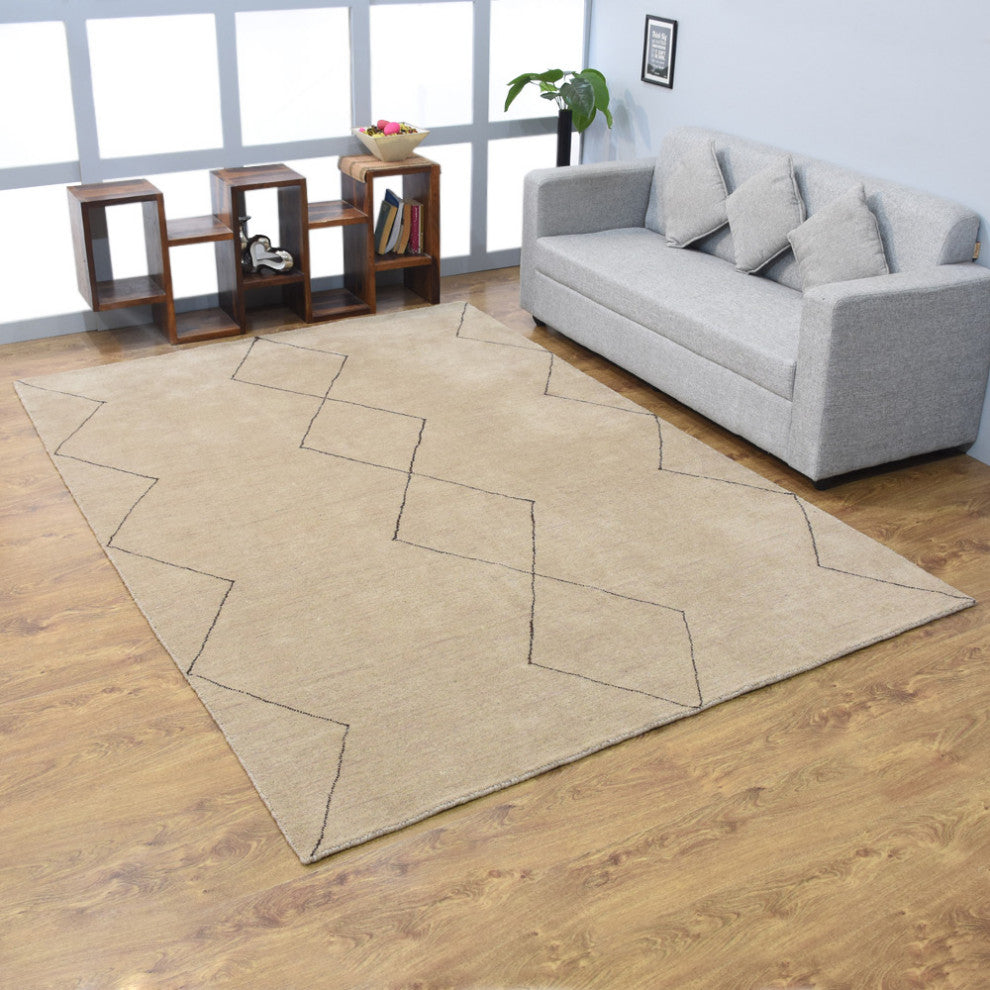 HAND KNOTTED LOOM WOOL ECO - FRIENDLY AREA RUGS - Beige Brown,Geometric