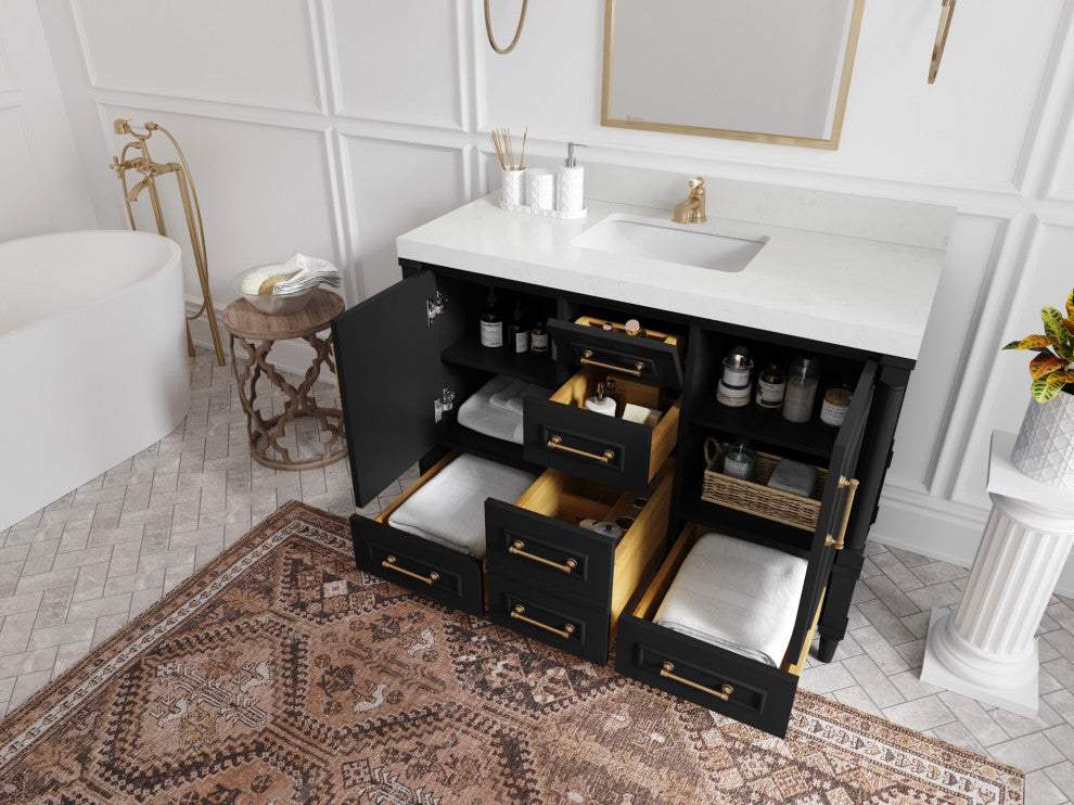 Aberdeen 48 Single Sink Bath Vanity in Black 2" Carrara Marble