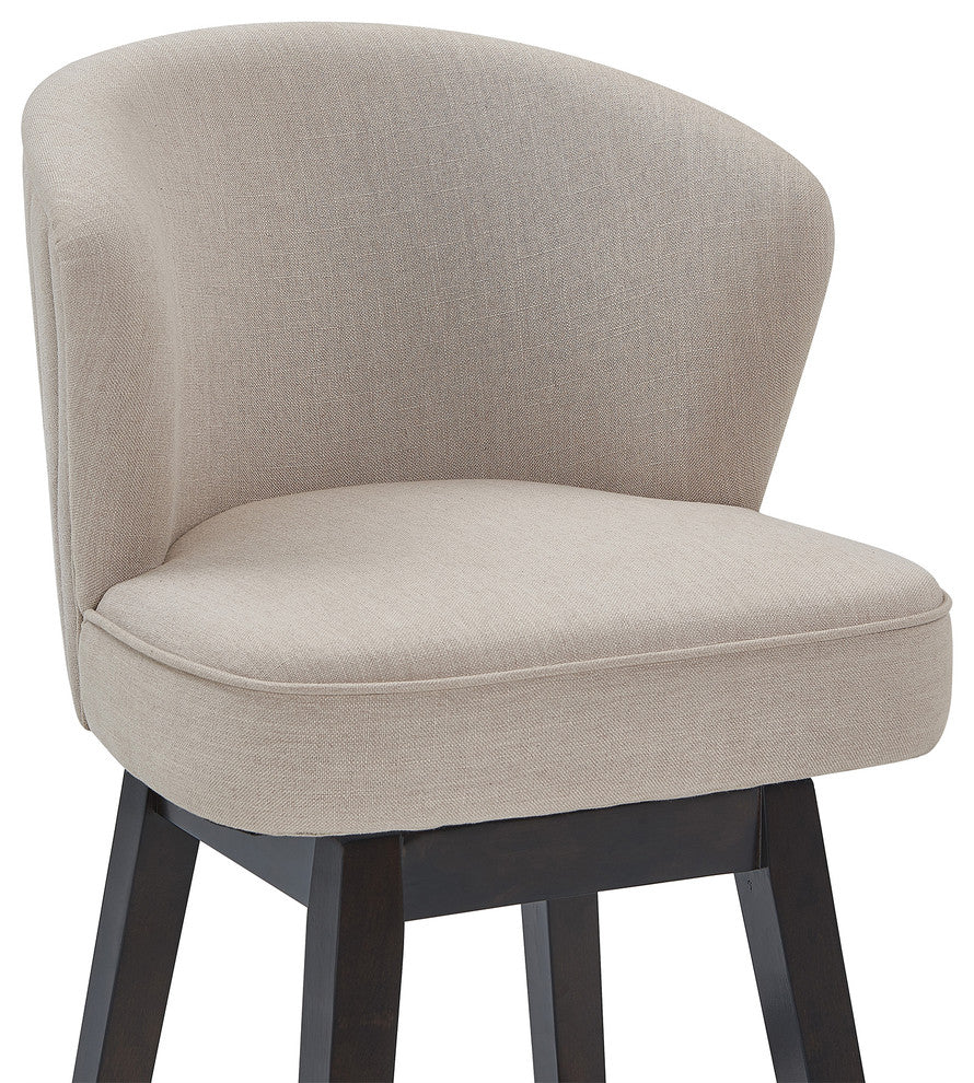 Mussig 26" Wood Swivel Counter Stool, Espresso Finish, Tan Fabric