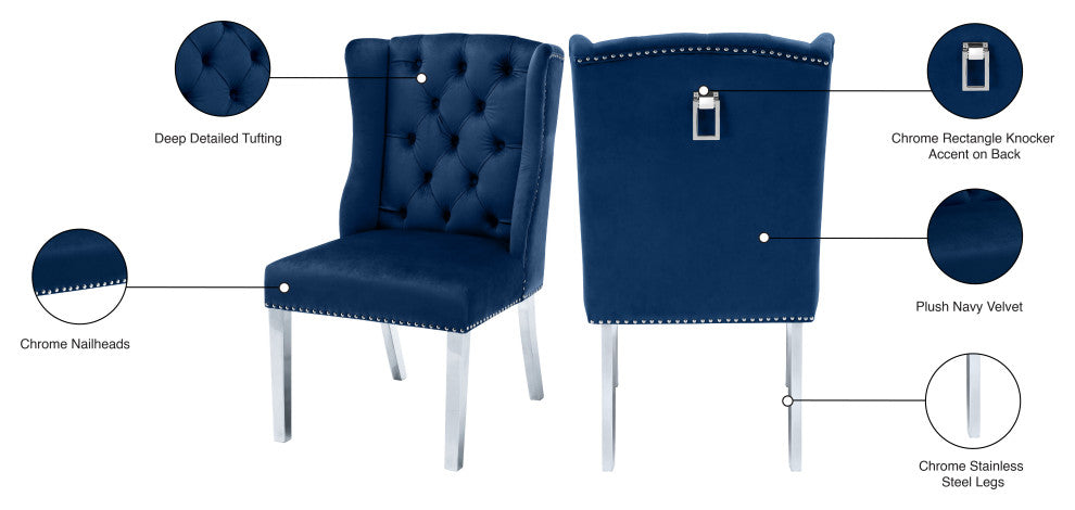 Suri Velvet Upholstered Dining Chair, Navy