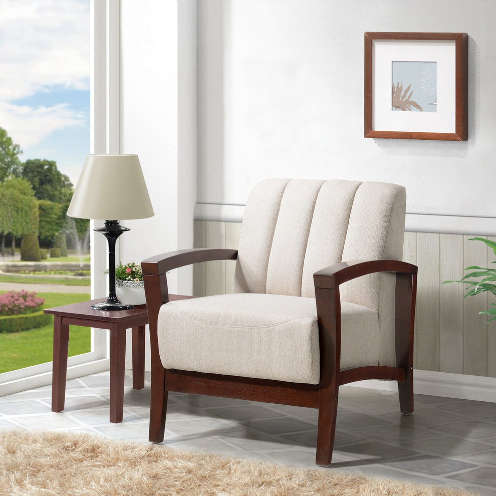 Modern Contemporary Fabric Armchair, Taupe, Fabric, Wood