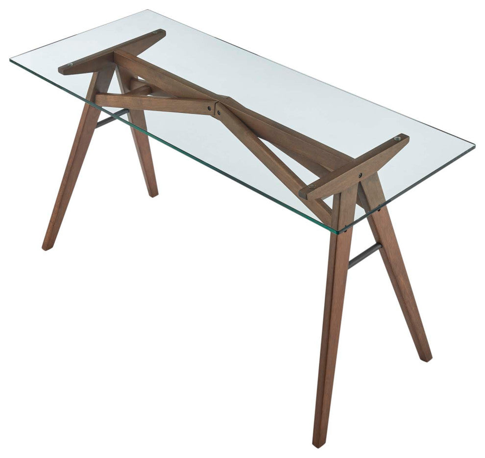 Computer Work Desk, Natural, Wood, Glass, Modern, Mid Century Home Office
