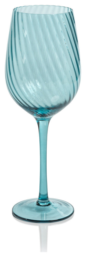 Sesto Optic Swirl White Wine Glasses, Set of 4, Blue